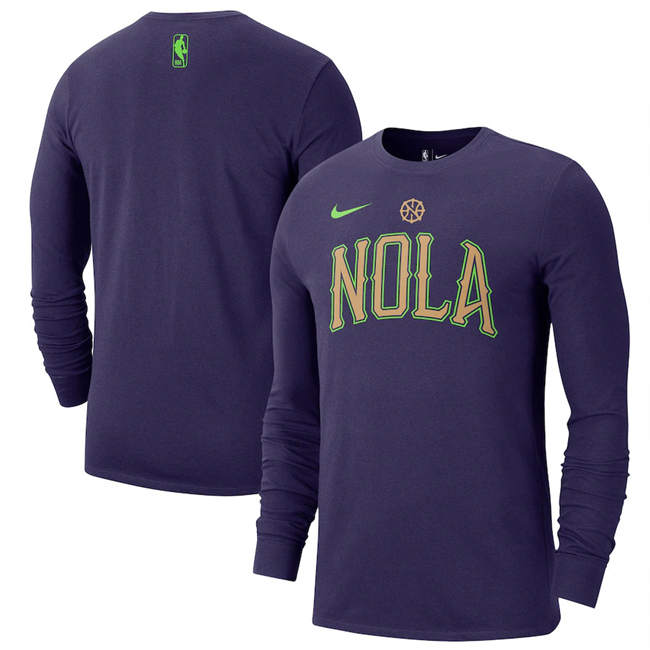 Men's Purple New Orleans Pelicans 2024/25 City Edition Essential Logo Long Sleeve T-Shirt